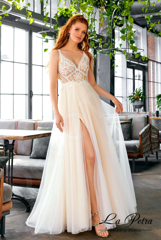 Enna A-line V-neck Milk Nude Wedding dress