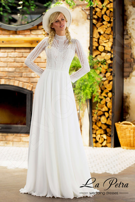 Devi A-line High neck Milk Cappuccino Wedding dress