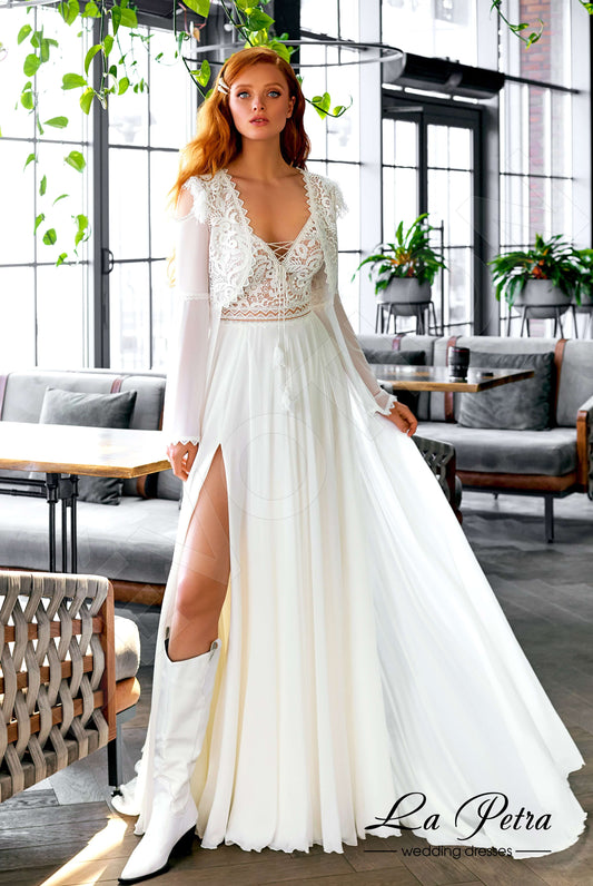 Jilly A-line V-neck Milk Nude Wedding dress