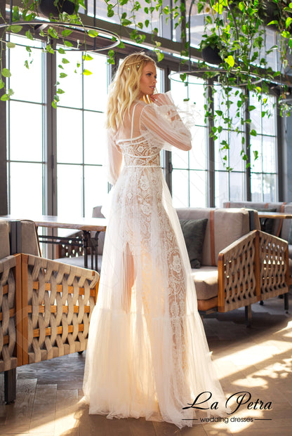 Neve Open back A-line Long sleeve Wedding Dress Back