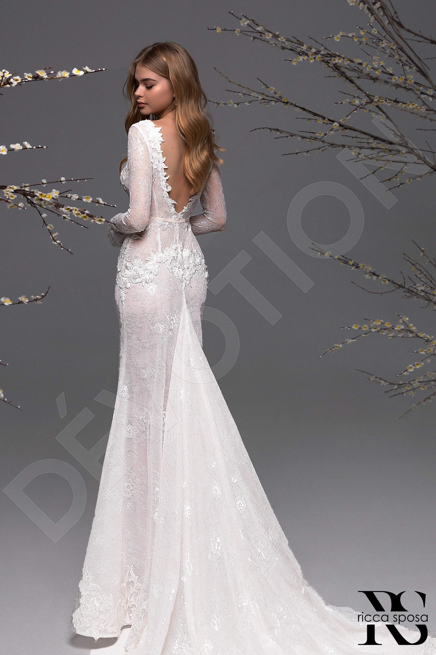 Mimosa Open back Sheath/Column Long sleeve Wedding Dress Back