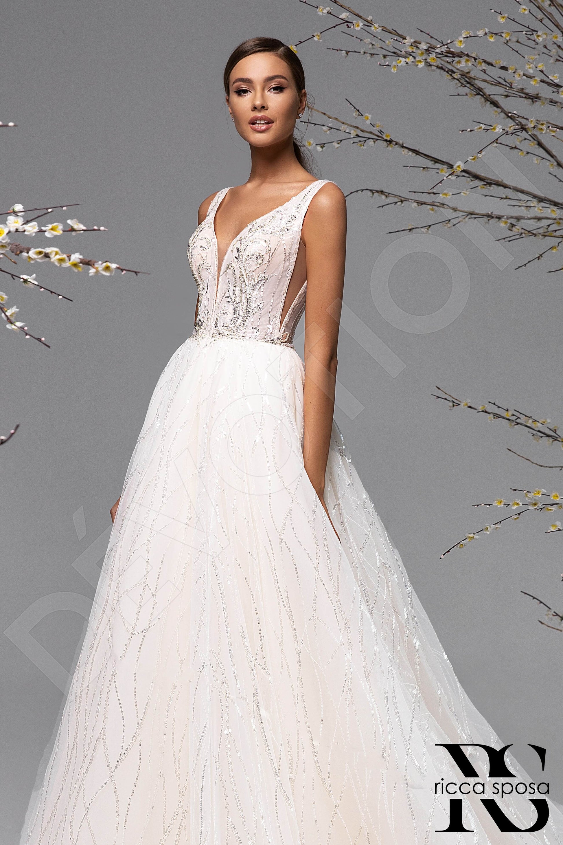 Alba A-line V-neck Ivory Nude Wedding dress