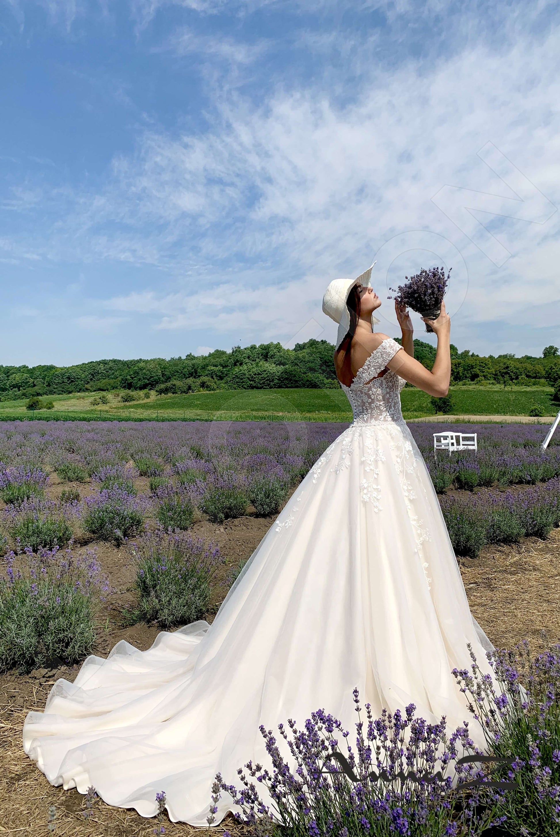 Belinda A-line Off-shoulder/Drop shoulders Ivory Cappuccino Wedding dress