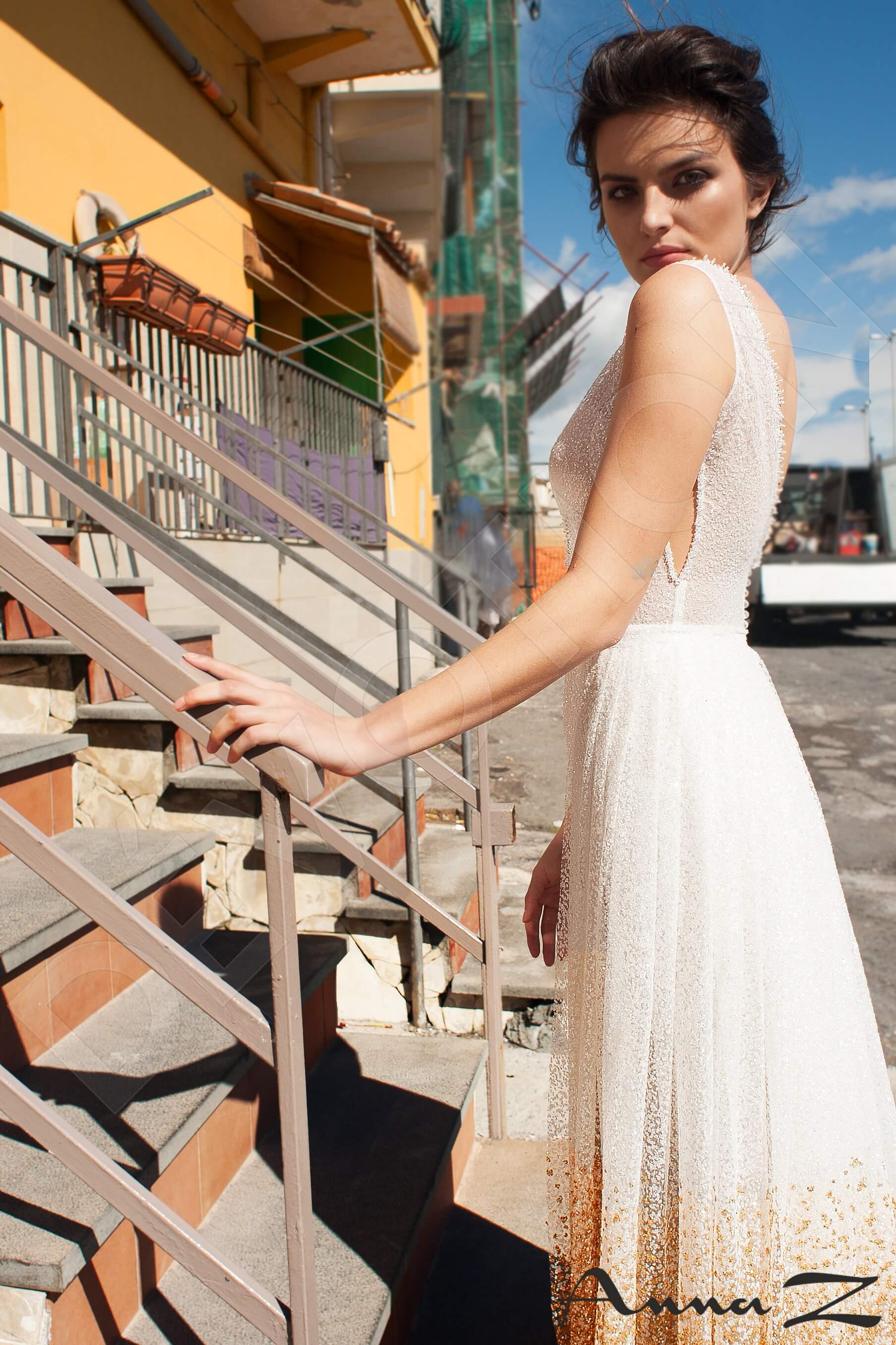 Isidora A-line V-neck Ivory Cappuccino Wedding dress