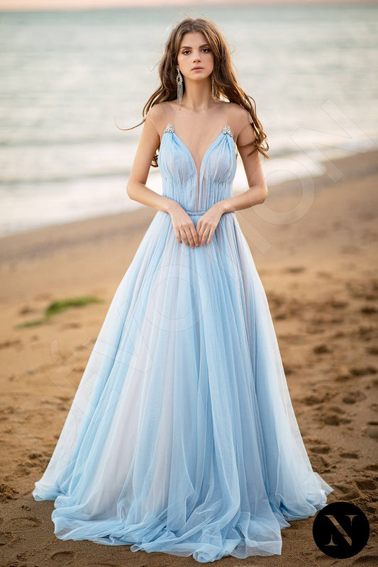 Marcellia A-line Lightblue Beige Wedding dress