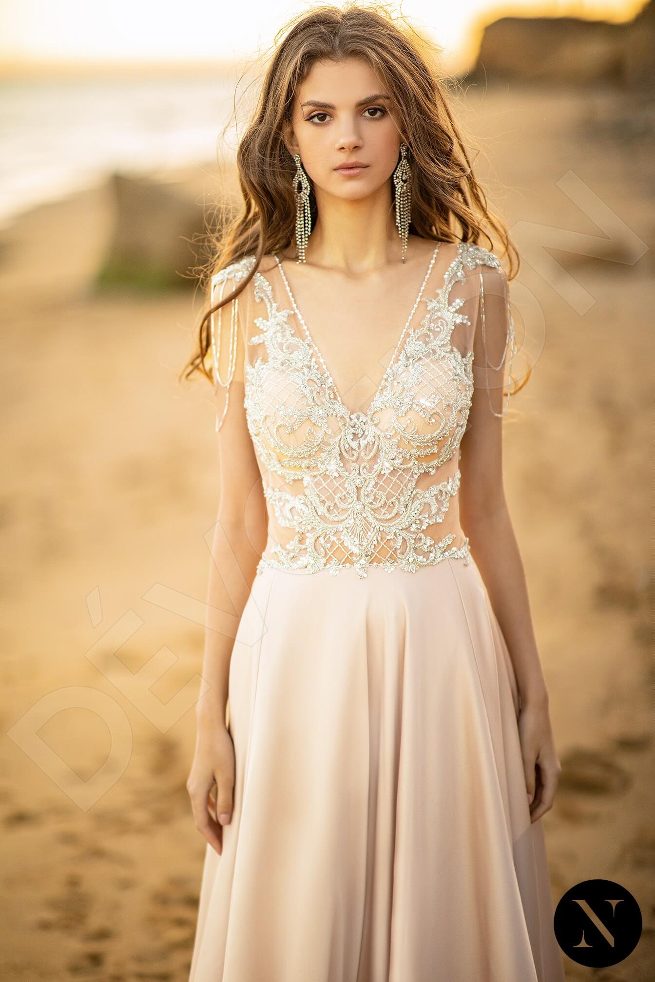 Naomi A-line V-neck Nude Milk Wedding dress