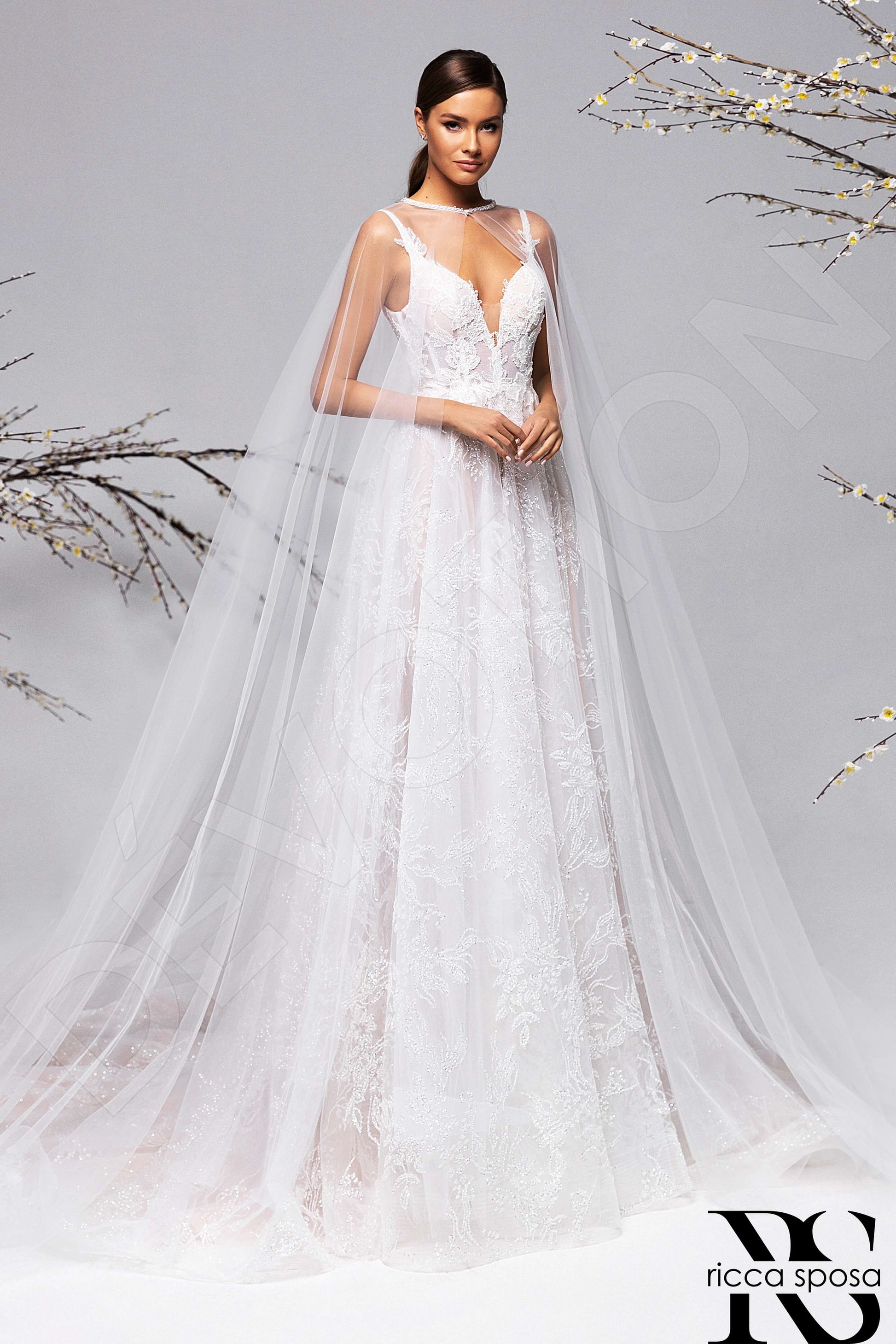 Margherita A-line V-neck Ivory Nude Wedding dress