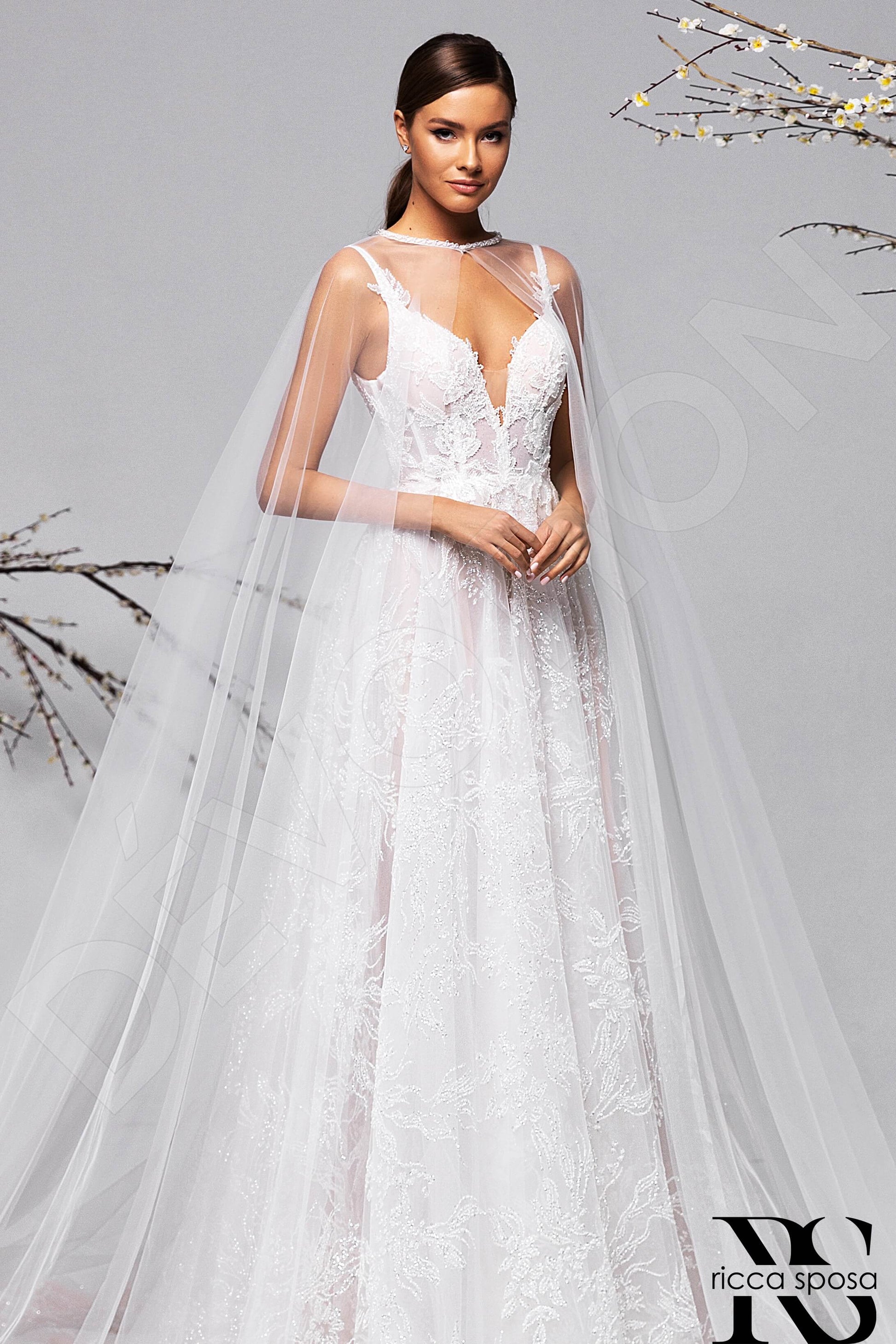 Margherita A-line V-neck Ivory Nude Wedding dress