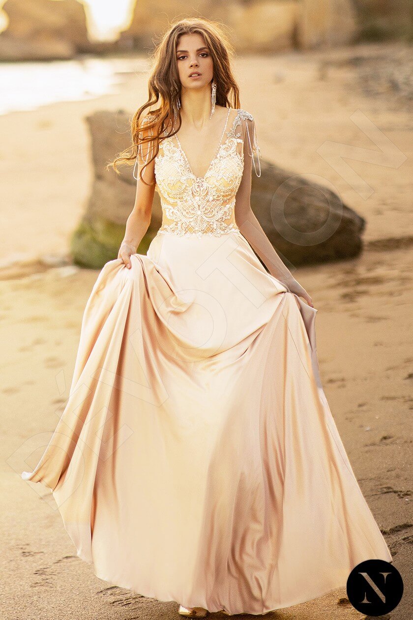 Naomi A-line V-neck Nude Milk Wedding dress