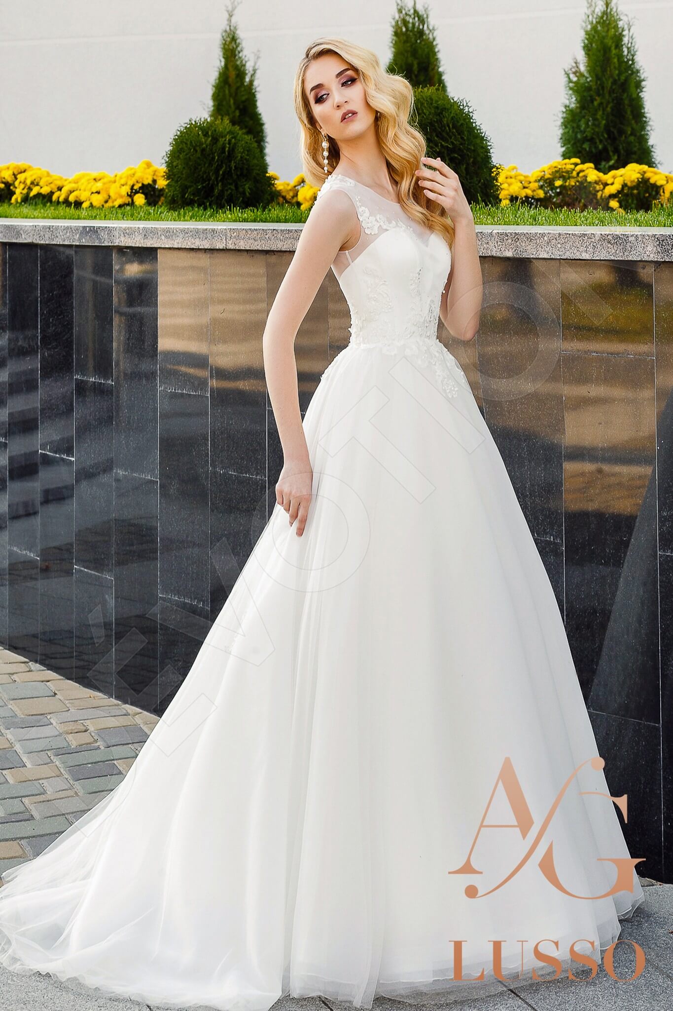 Fancy A-line Jewel Lightivory Wedding dress