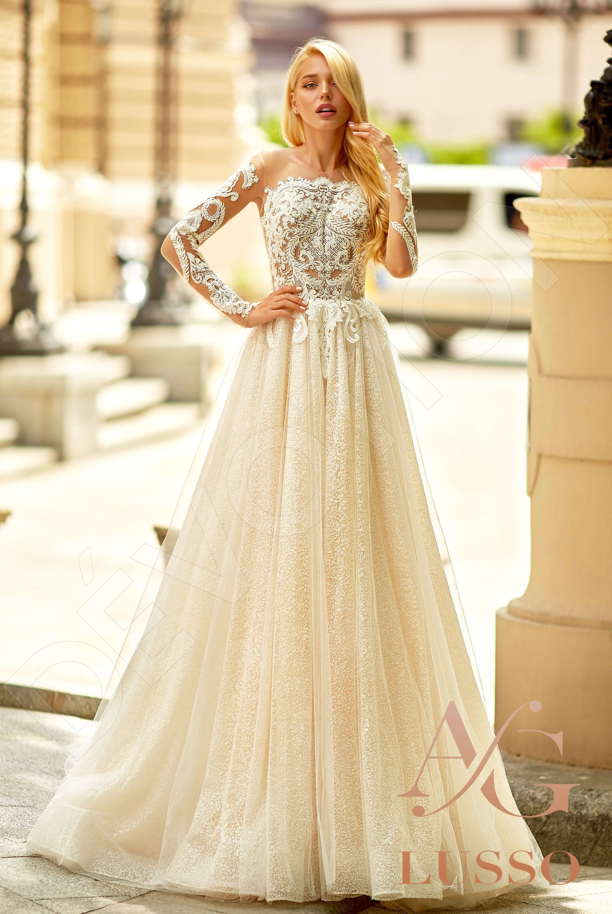 Brandi A-line Illusion Milk Nude Wedding dress