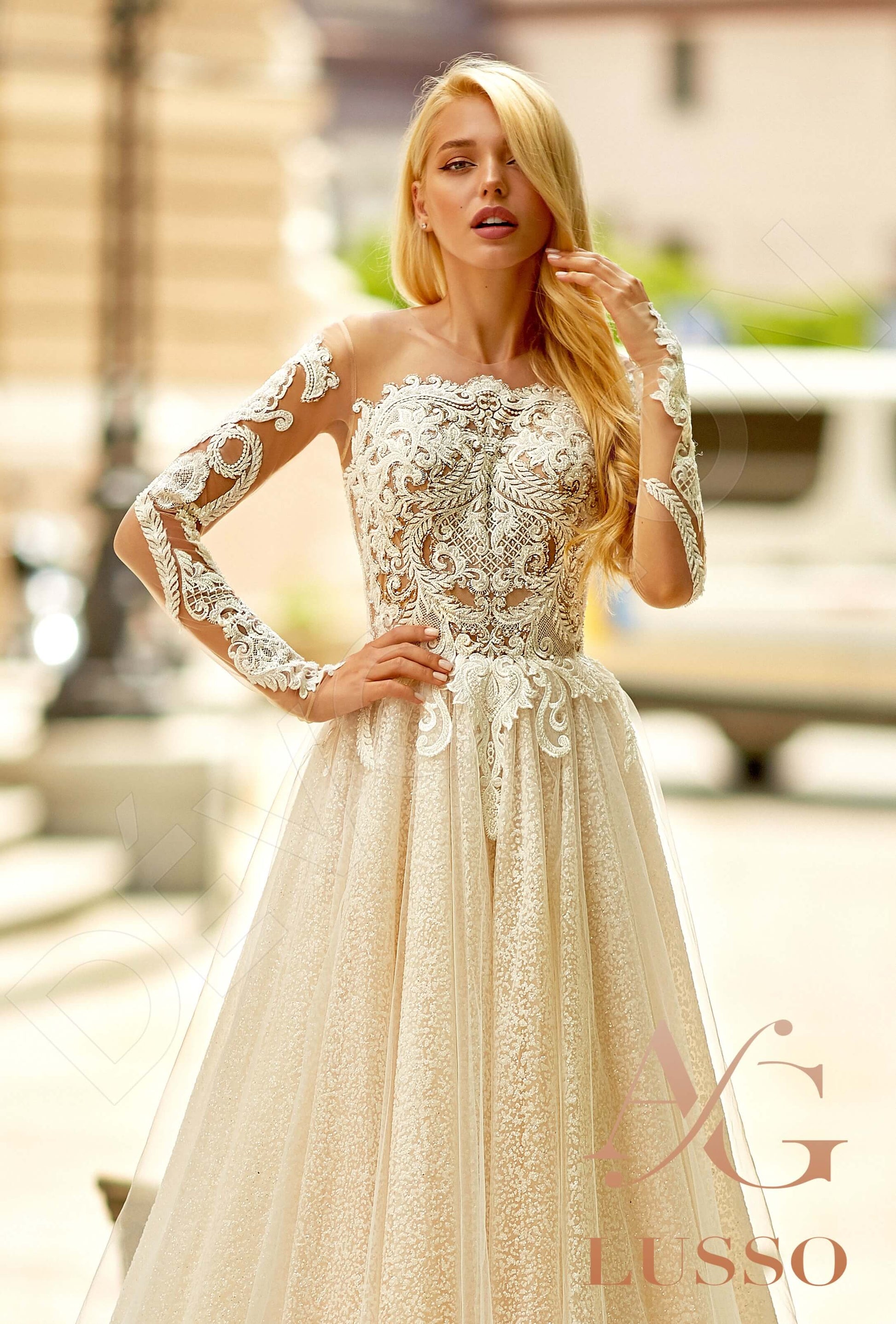 Brandi A-line Illusion Milk Nude Wedding dress