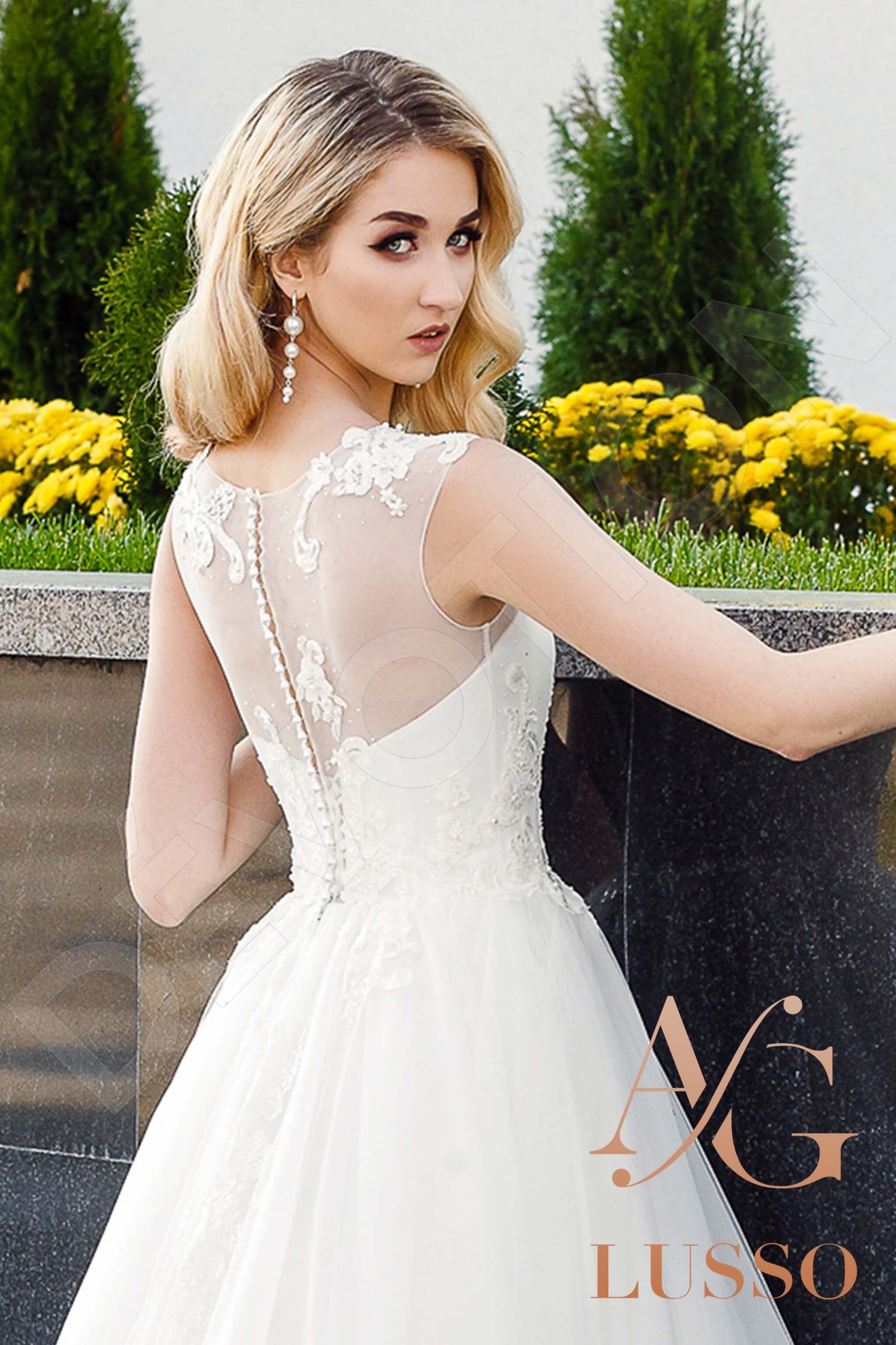 Fancy A-line Jewel Lightivory Wedding dress