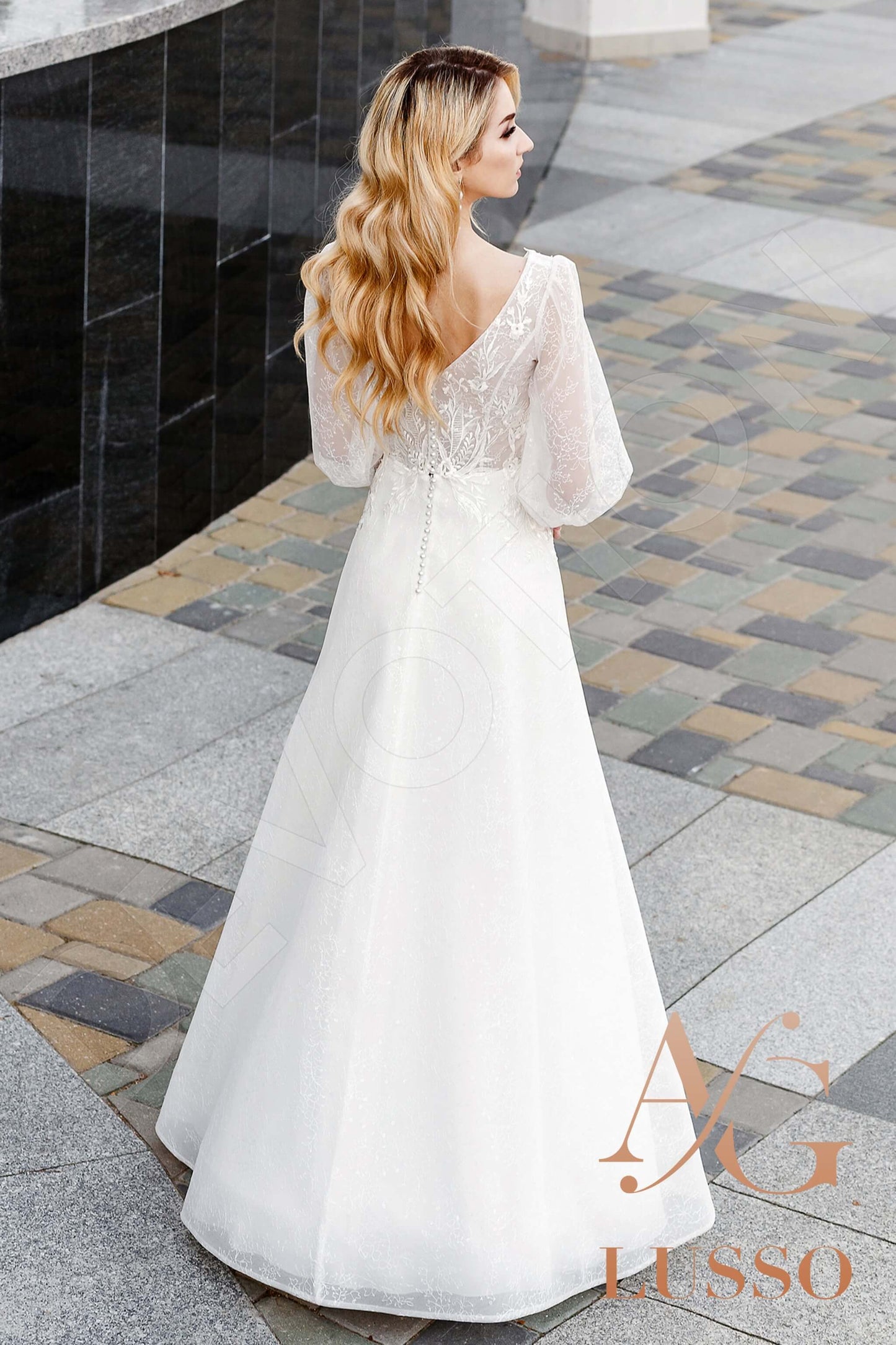 Jean Open back A-line 3/4 sleeve Wedding Dress 9