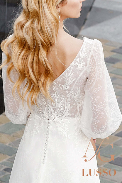 Jean Open back A-line 3/4 sleeve Wedding Dress 14