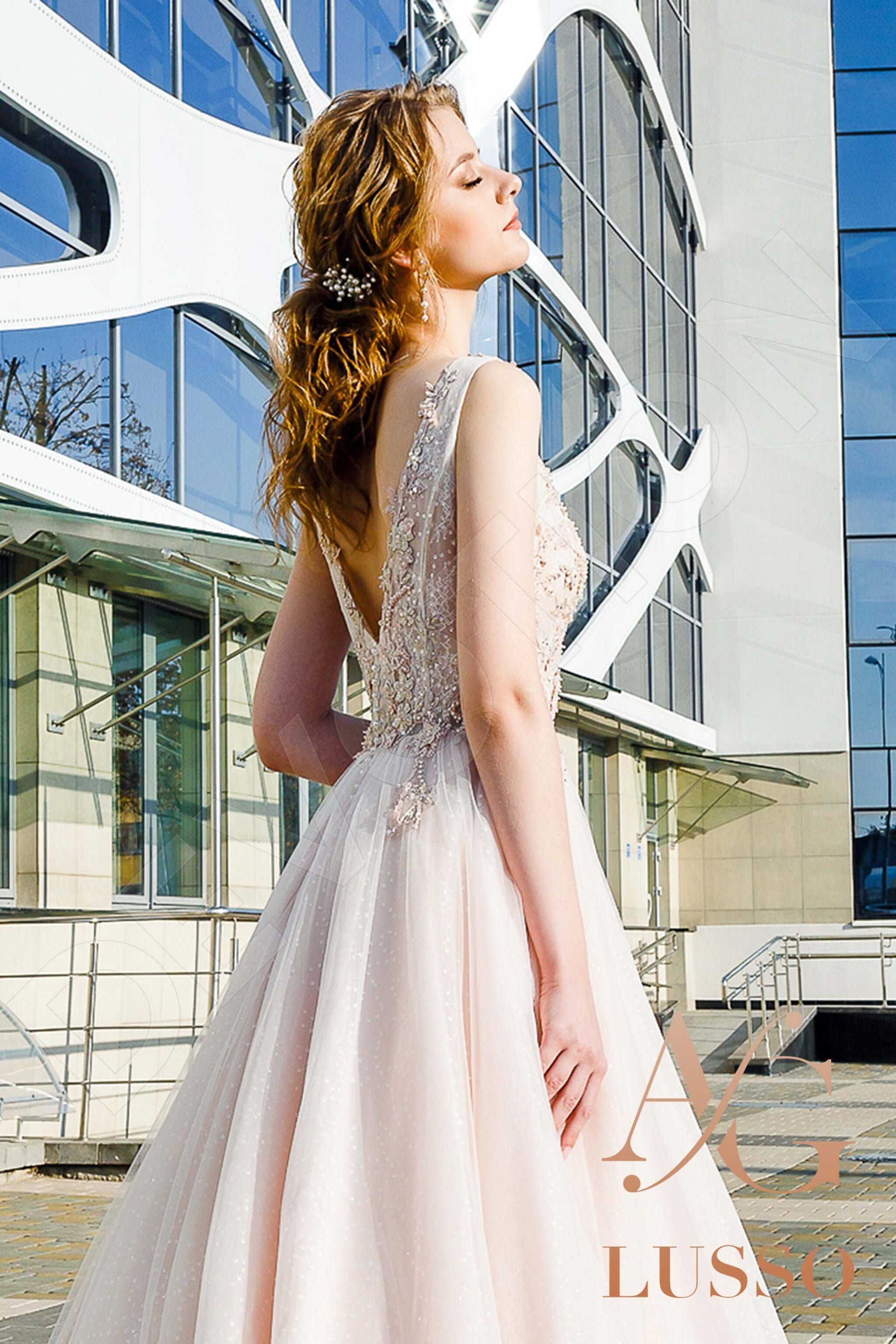 Kye A-line V-neck PowderPink Wedding dress