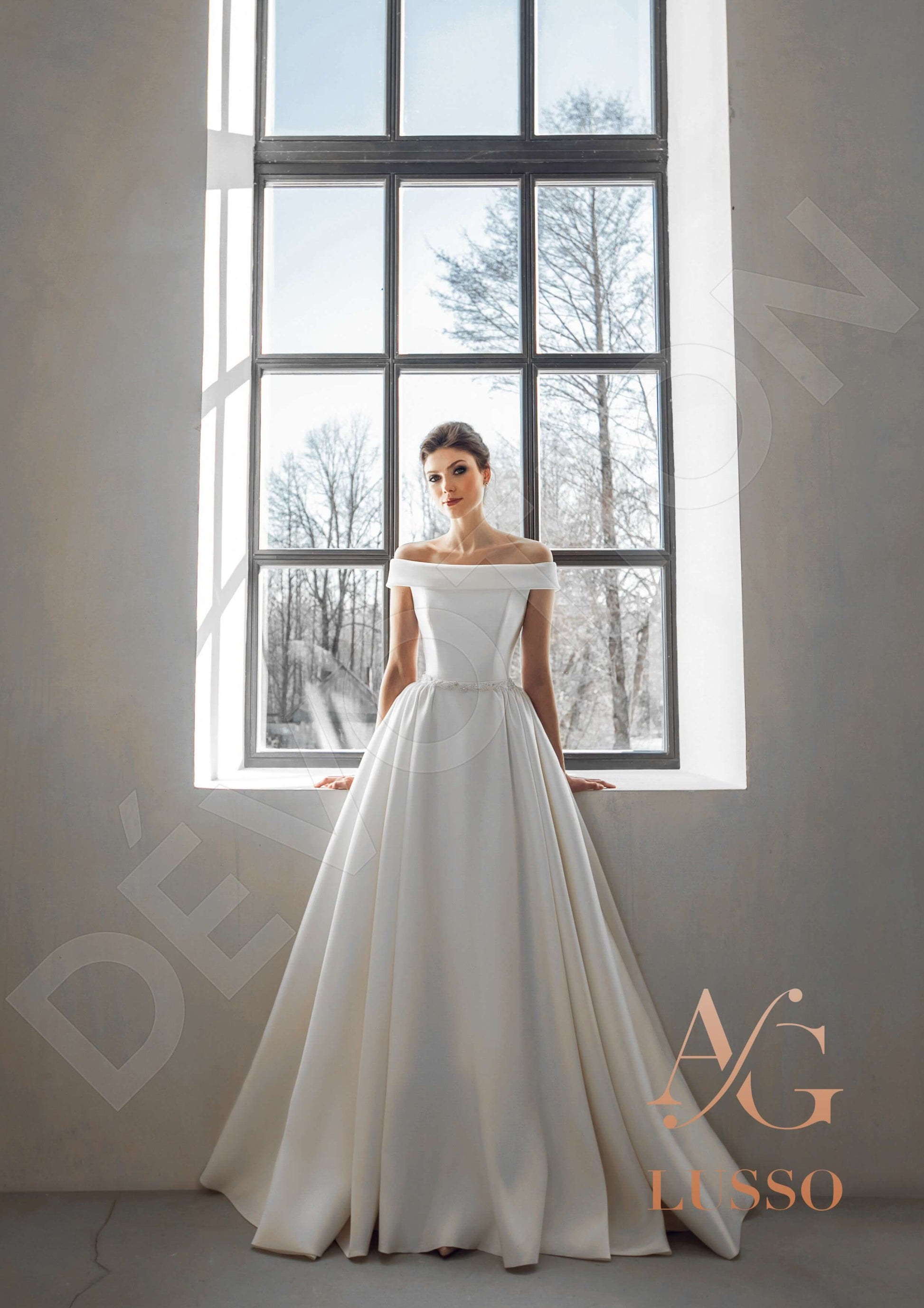 Corsa A-line Off-shoulder/Drop shoulders Darkivory Wedding dress