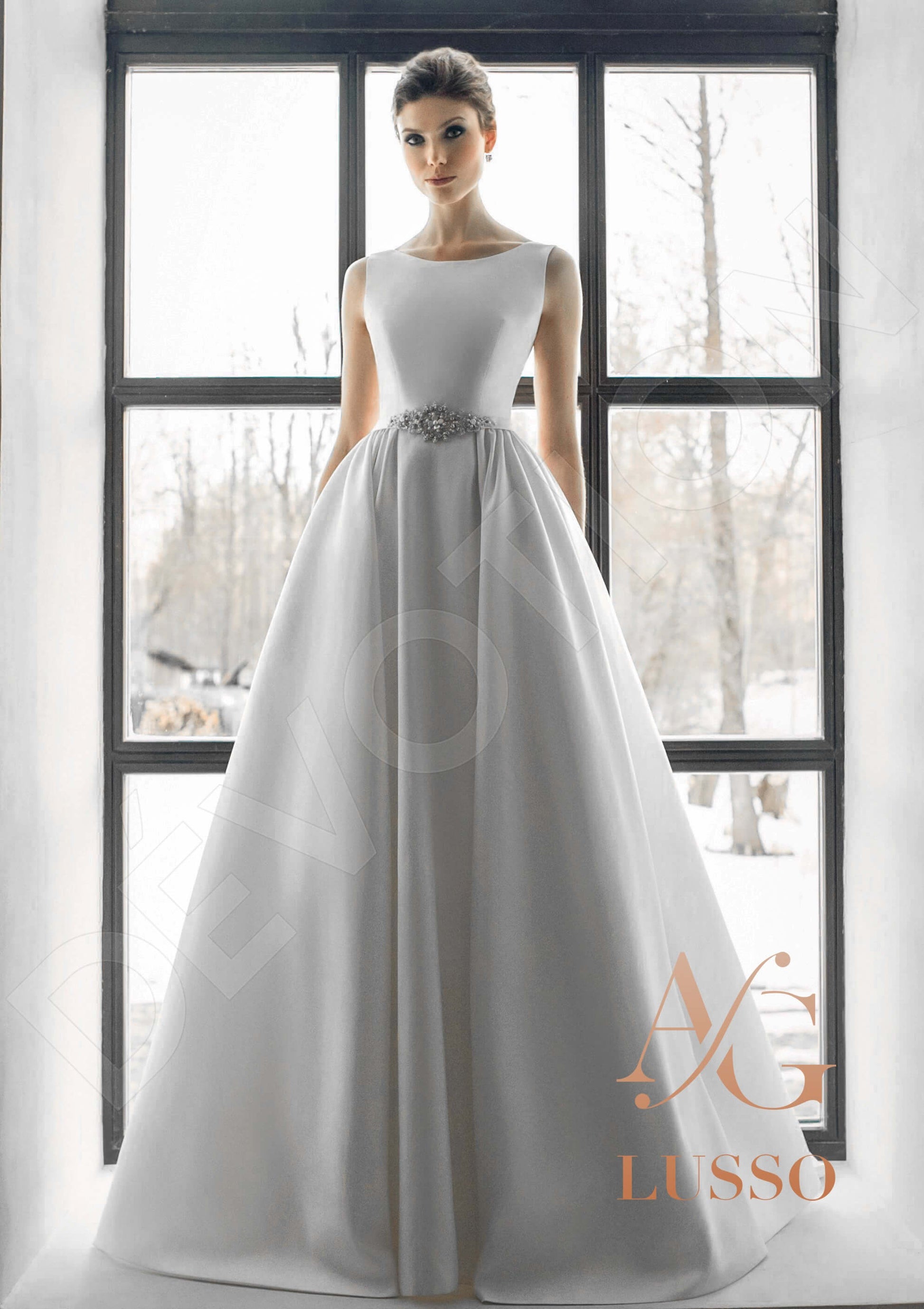 Henrini A-line Jewel Mediumivory Wedding dress