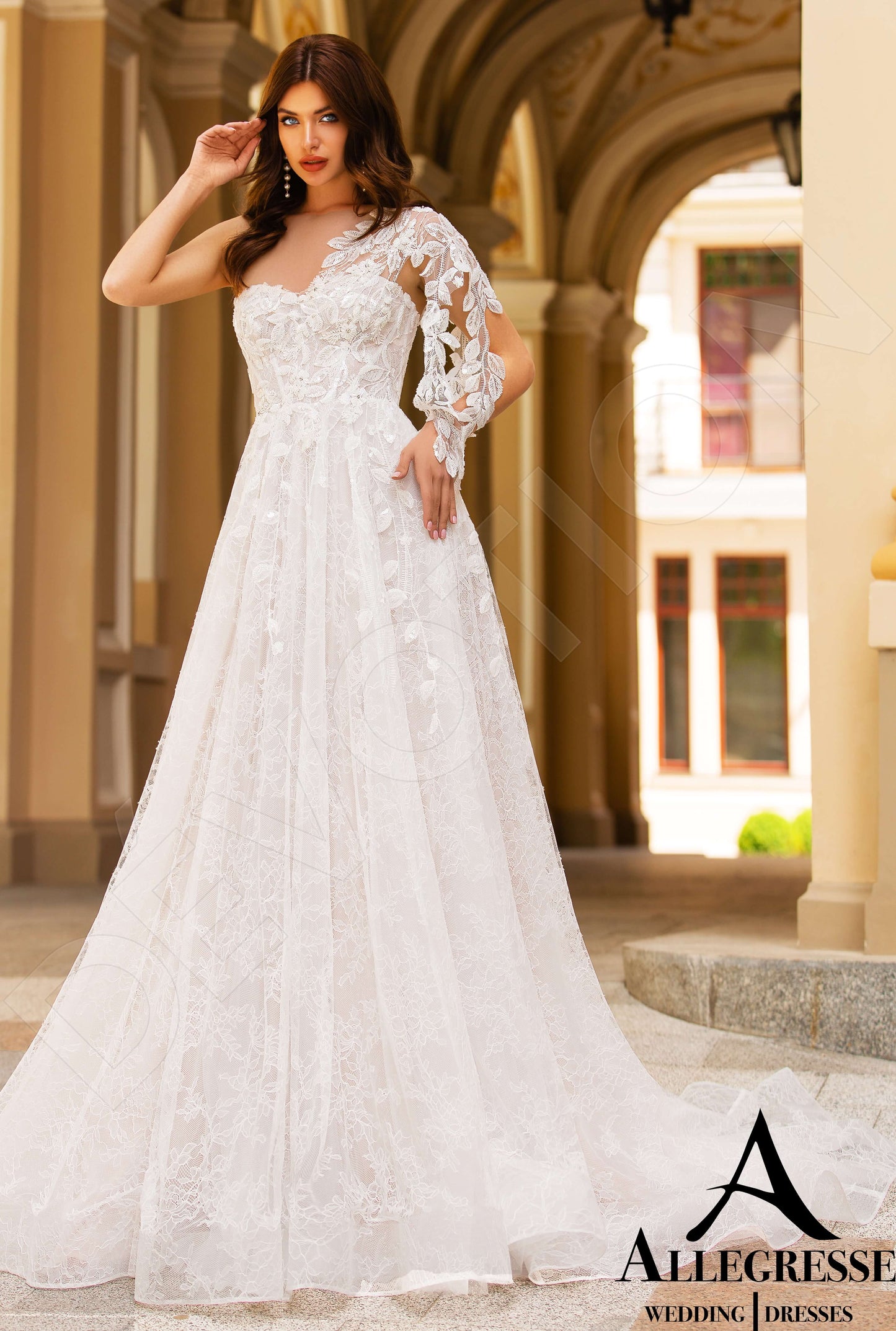 Dorianna Open back A-line One sleeve Wedding Dress Front