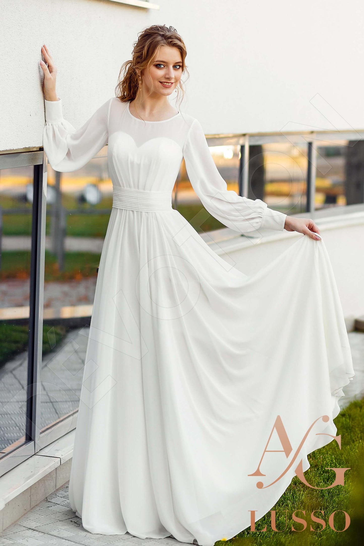 Namera Full back A-line Long sleeve Wedding Dress Front