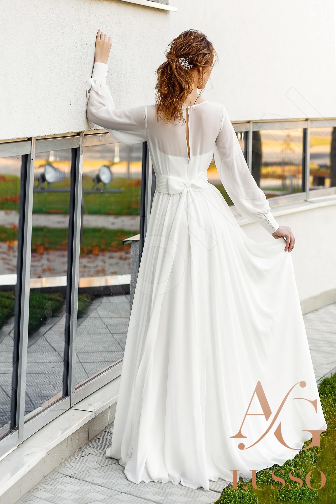 Namera Full back A-line Long sleeve Wedding Dress Back