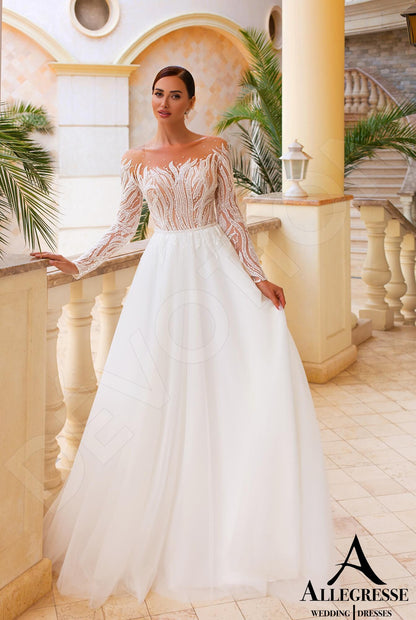 Elvira Illusion back A-line Long sleeve Wedding Dress 7