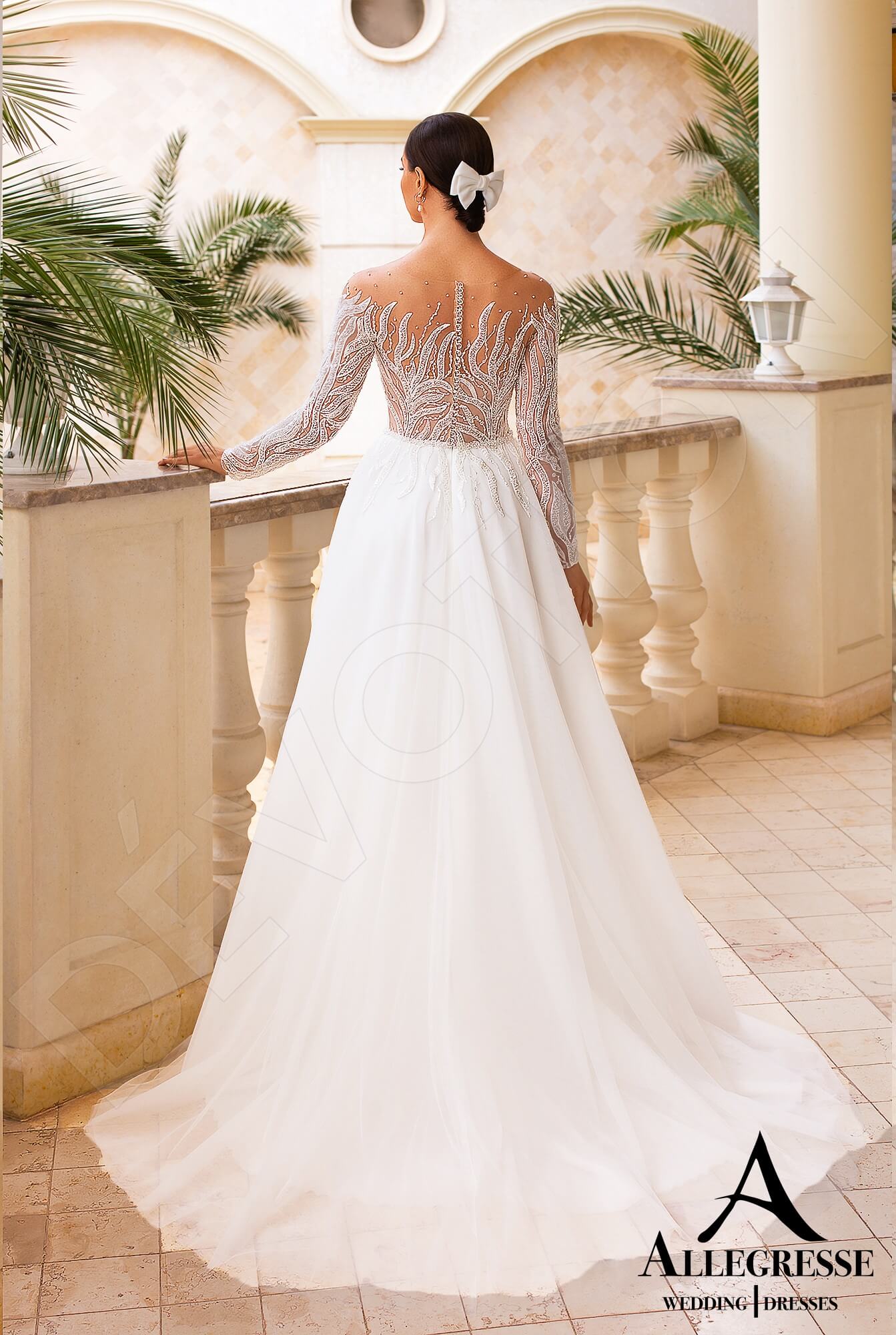 Elvira Illusion back A-line Long sleeve Wedding Dress Back