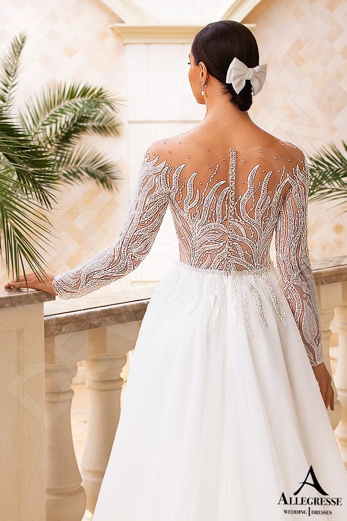 Elvira Illusion back A-line Long sleeve Wedding Dress 3