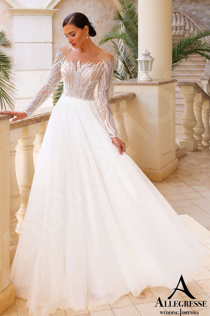 Elvira Illusion back A-line Long sleeve Wedding Dress 4