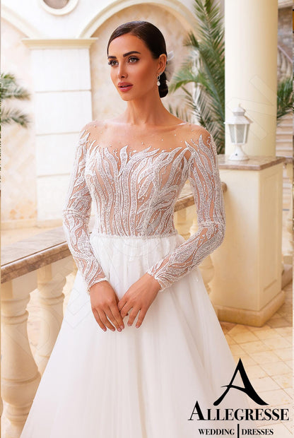 Elvira Illusion back A-line Long sleeve Wedding Dress 5