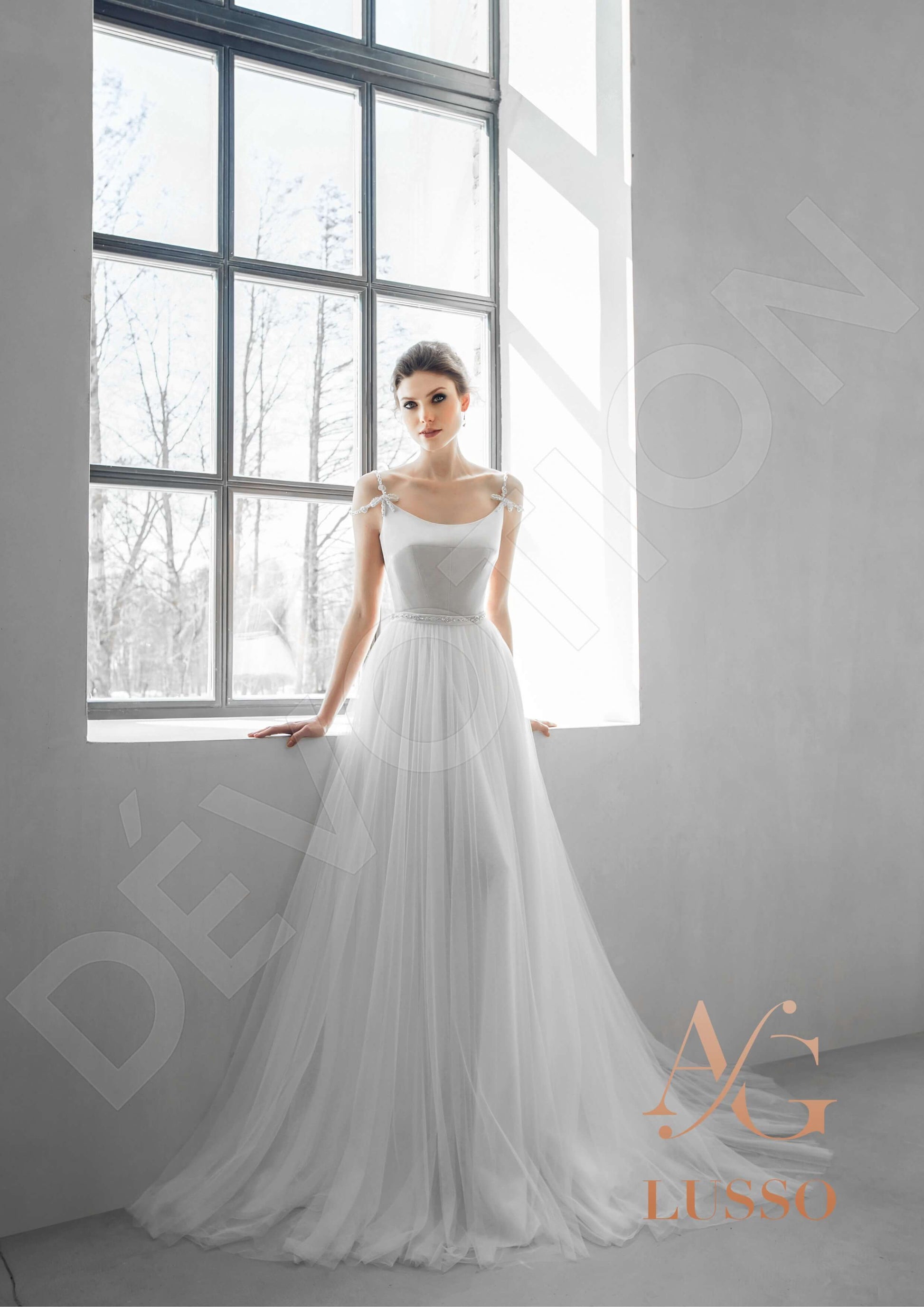 Shadia A-line Straight across Gray Mediumivory Wedding dress