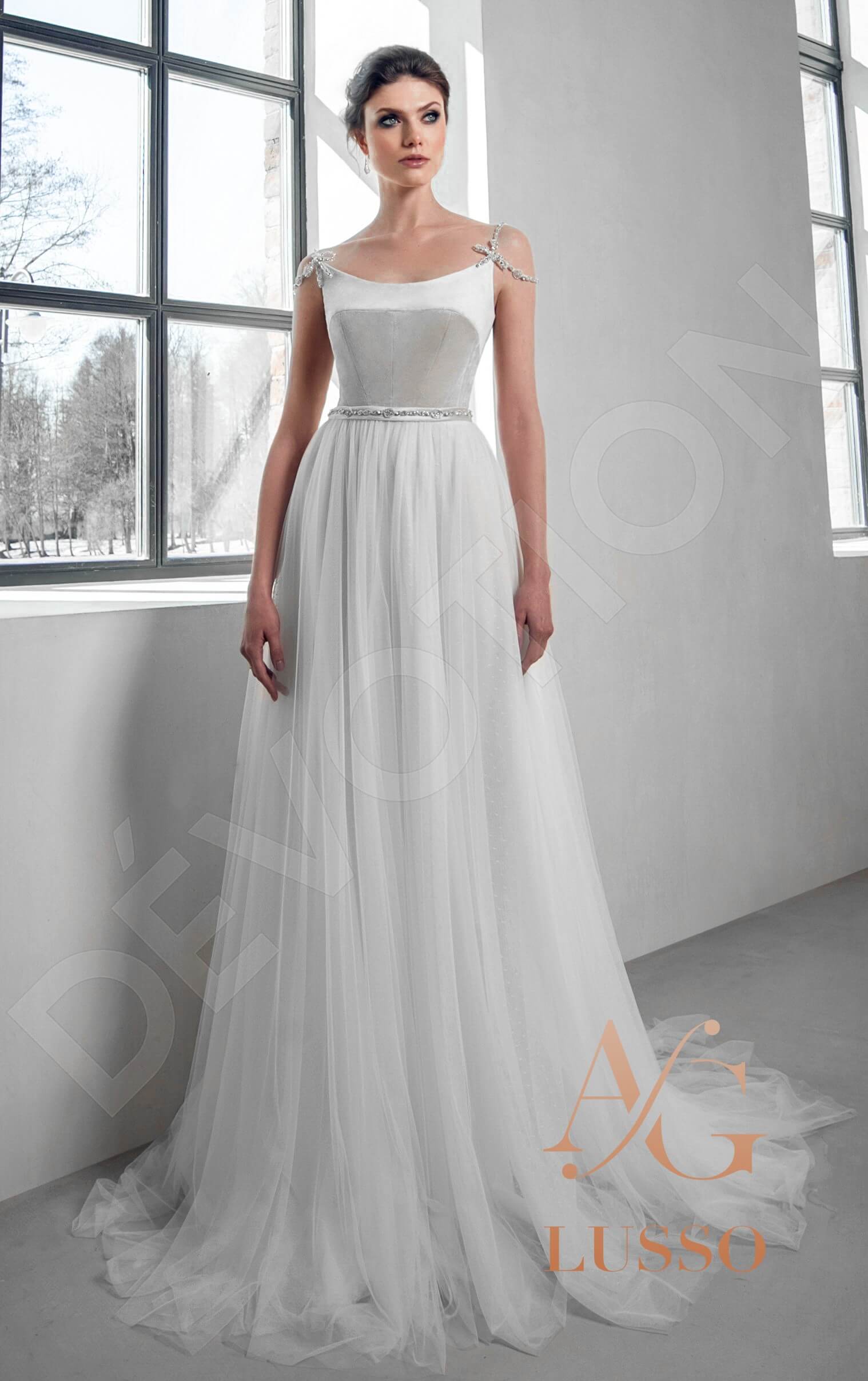 Shadia A-line Straight across Gray Mediumivory Wedding dress