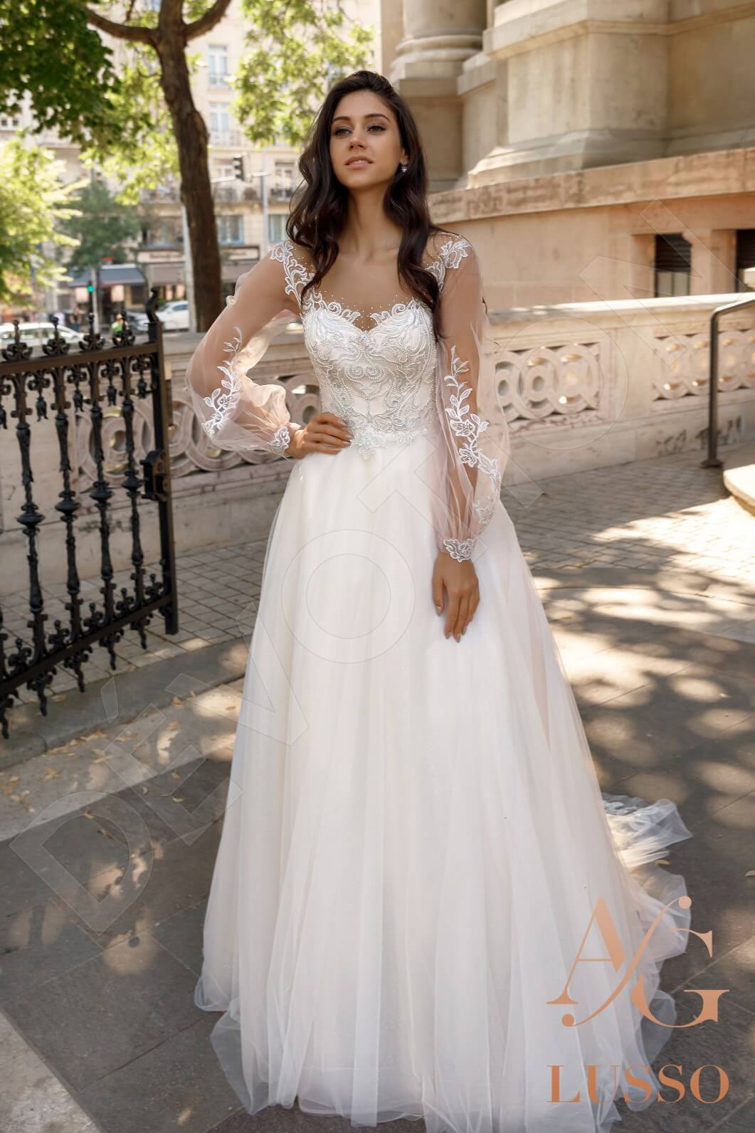 Aspen A-line Illusion Ivory Powder Wedding dress