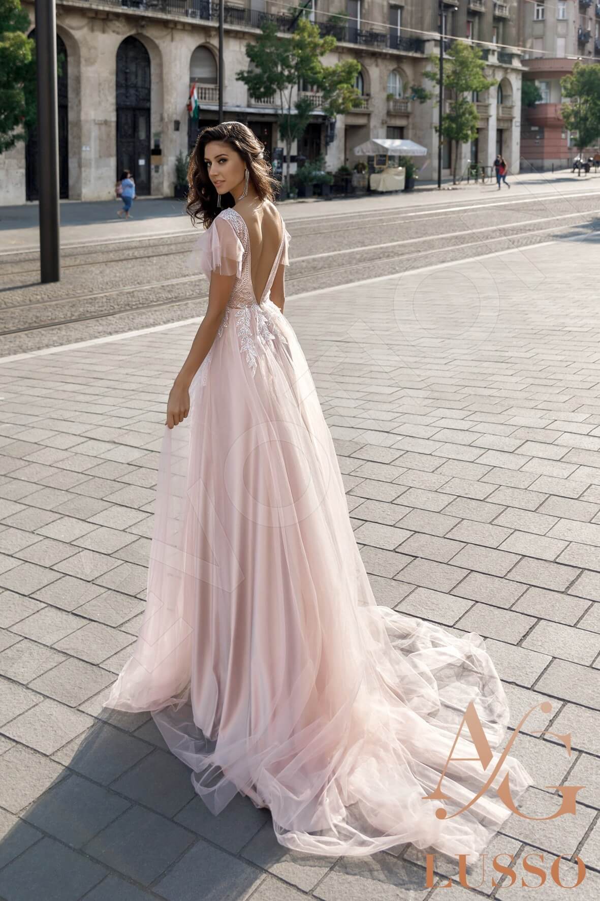 Dorica A-line Illusion PowderPink Wedding dress