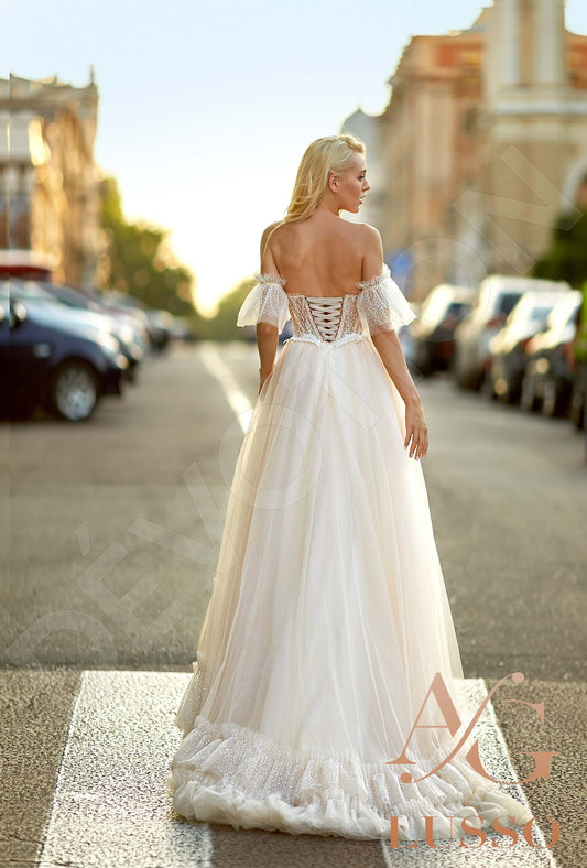 Dariana A-line Off-shoulder/Drop shoulders Milk Nude Wedding dress