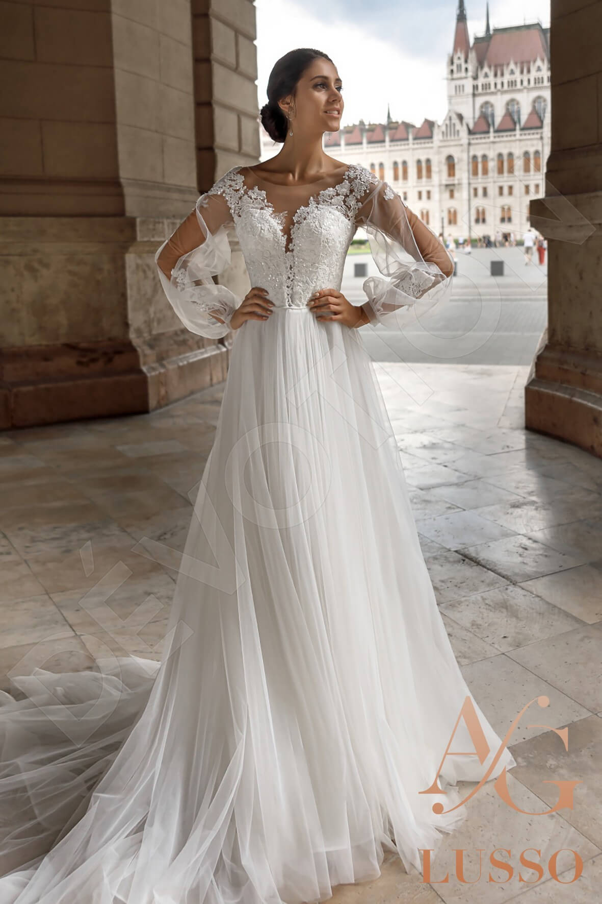 Fumiko A-line Illusion Ivory Wedding dress