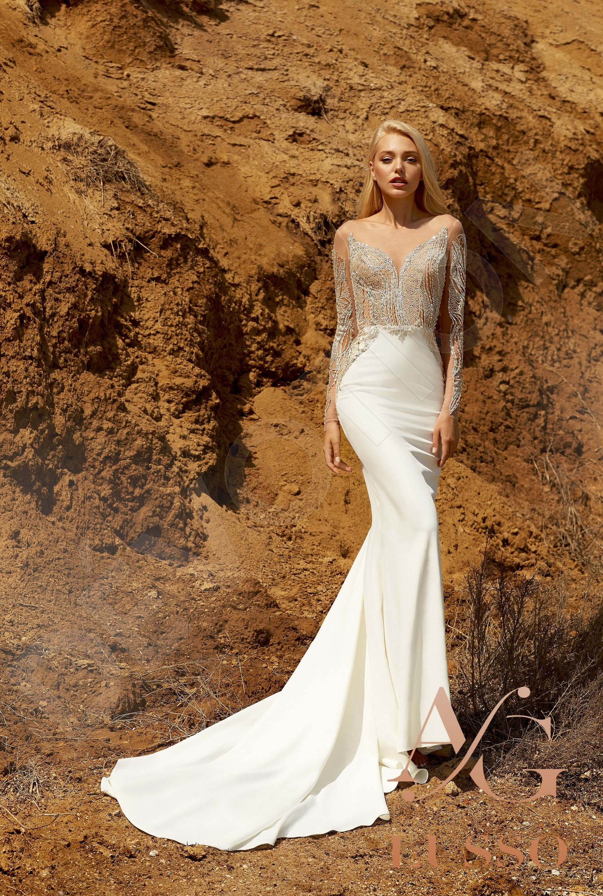 Loraine Trumpet/Mermaid Illusion Milk Nude Wedding dress