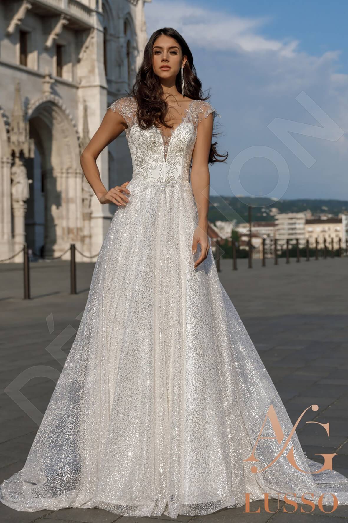 Xael A-line V-neck Silver Wedding dress