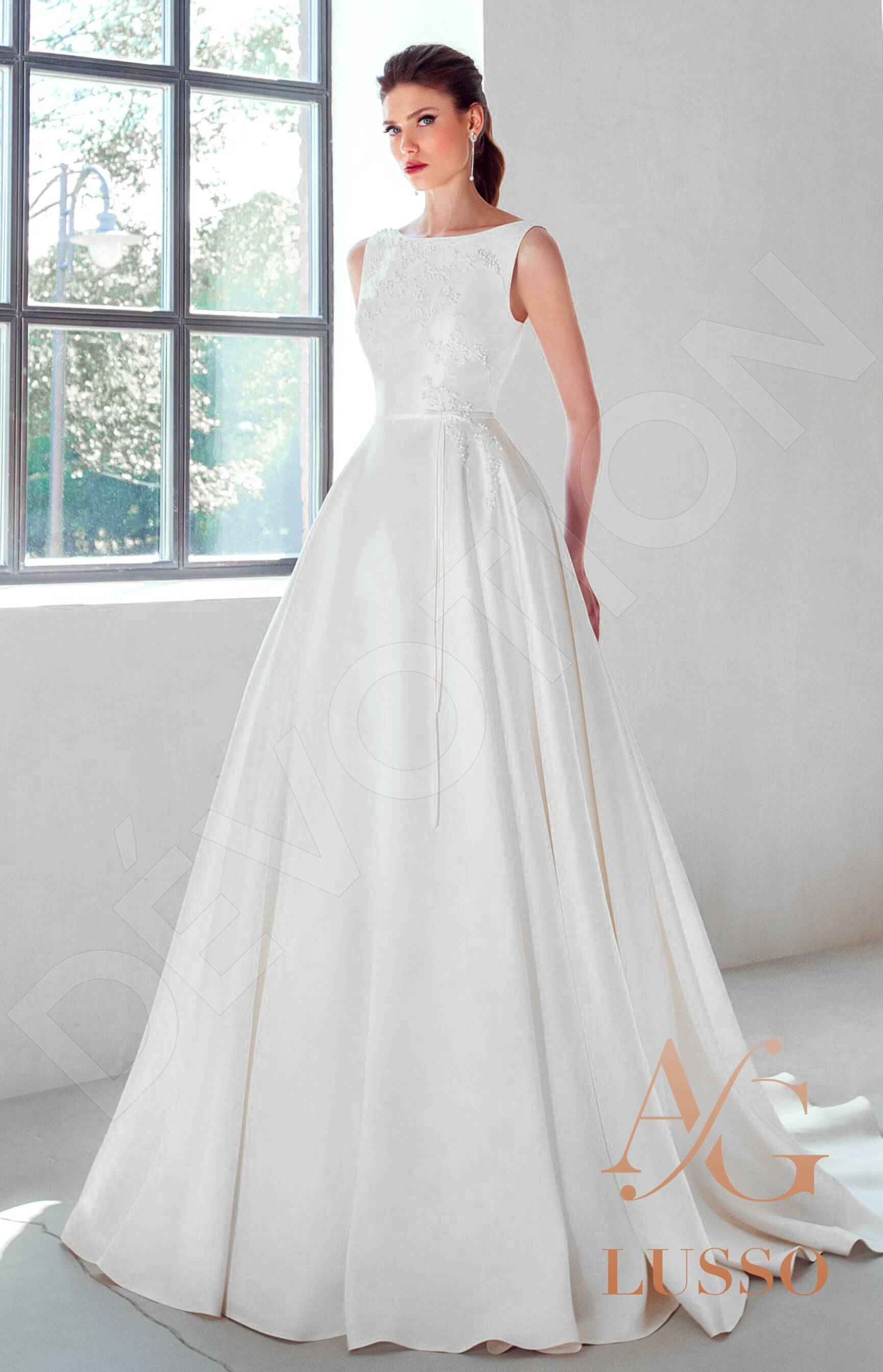 Hedonia A-line Boat/Bateau Mediumivory Wedding dress