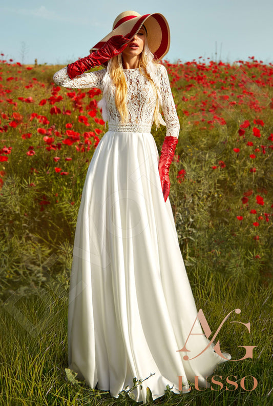 Shirley A-line Jewel Milk Wedding dress