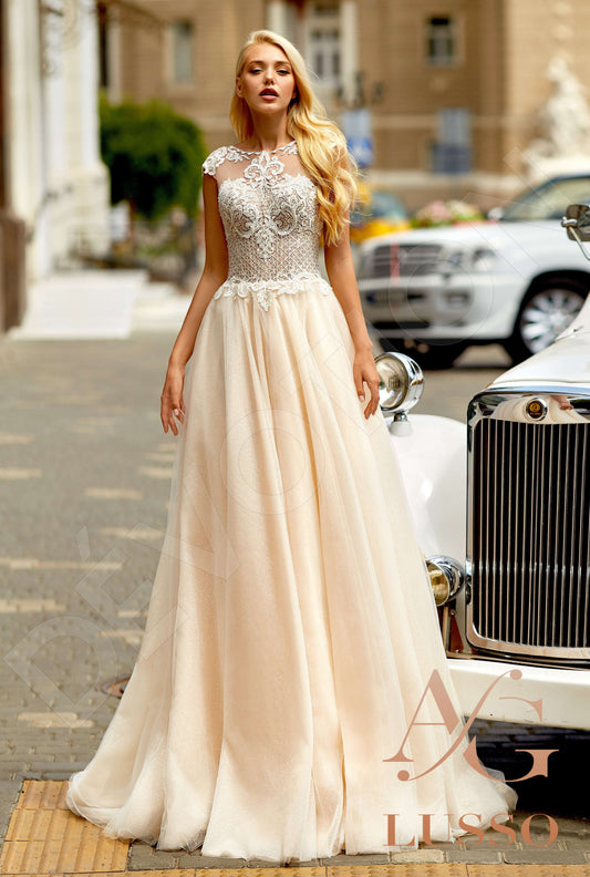 Tara A-line Boat/Bateau Milk Caramel Wedding dress