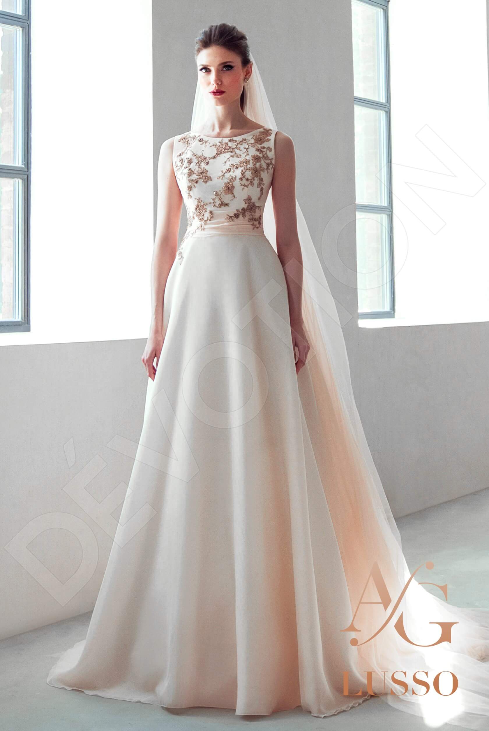 Hailey A-line Boat/Bateau Lightpink Wedding dress