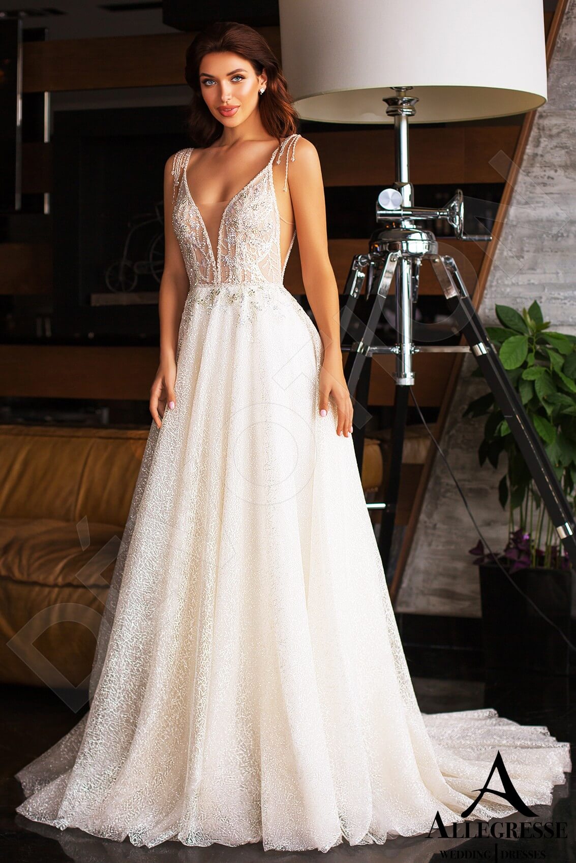 Lourelia A-line V-neck Milk Nude Wedding Dress