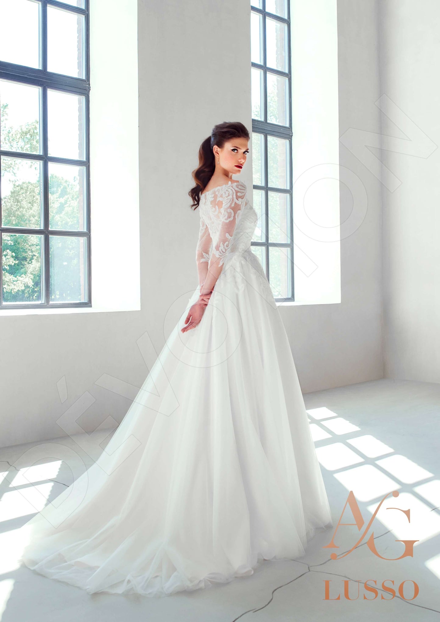 Sandina Full back A-line 3/4 sleeve Wedding Dress Back