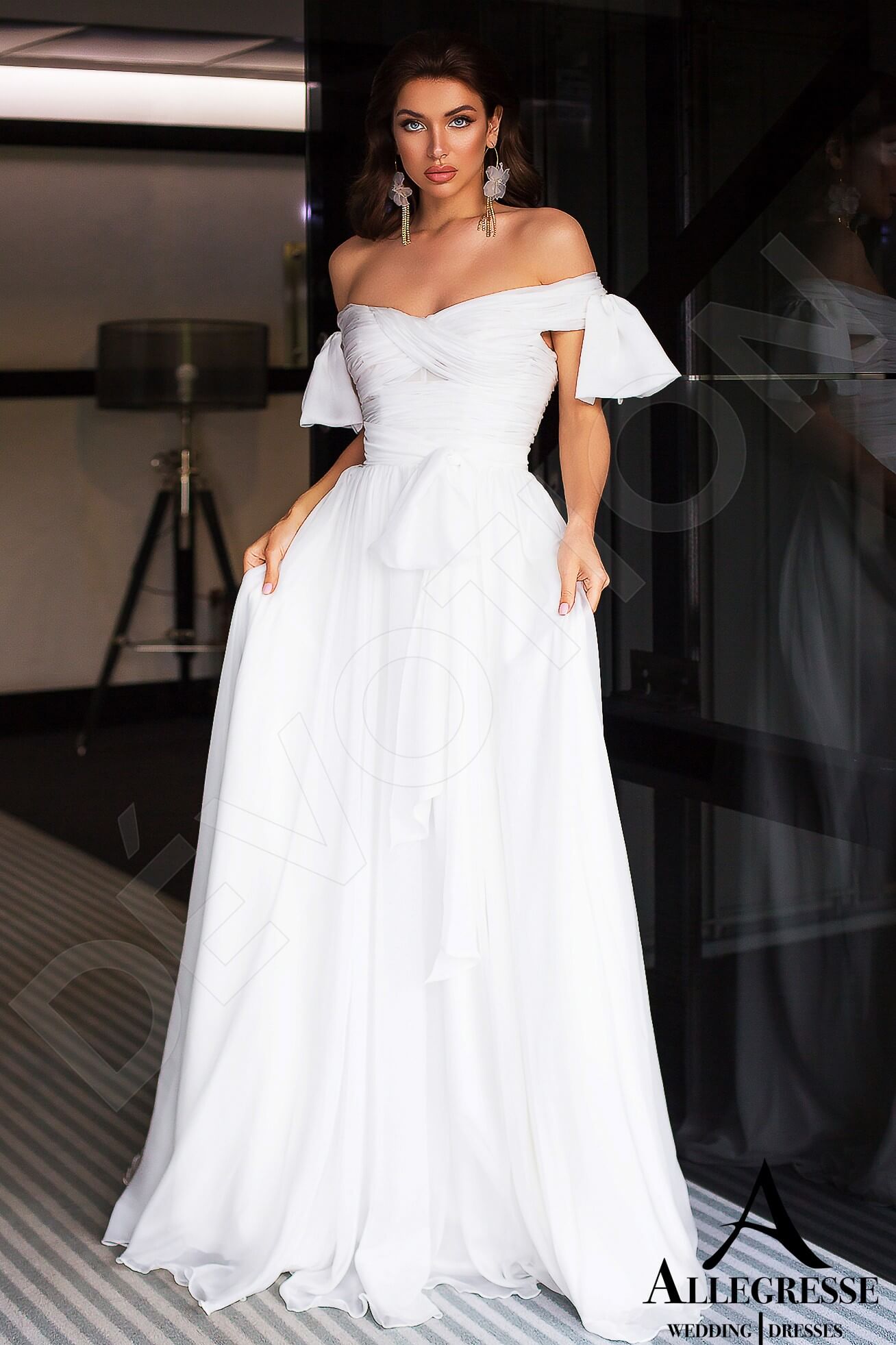 Kitness A-line Off-shoulder/Drop shoulders Milk Cappuccino Wedding dress