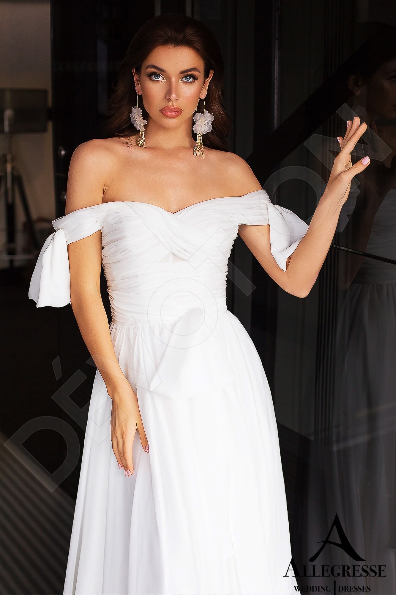 Kitness A-line Off-shoulder/Drop shoulders Milk Cappuccino Wedding dress