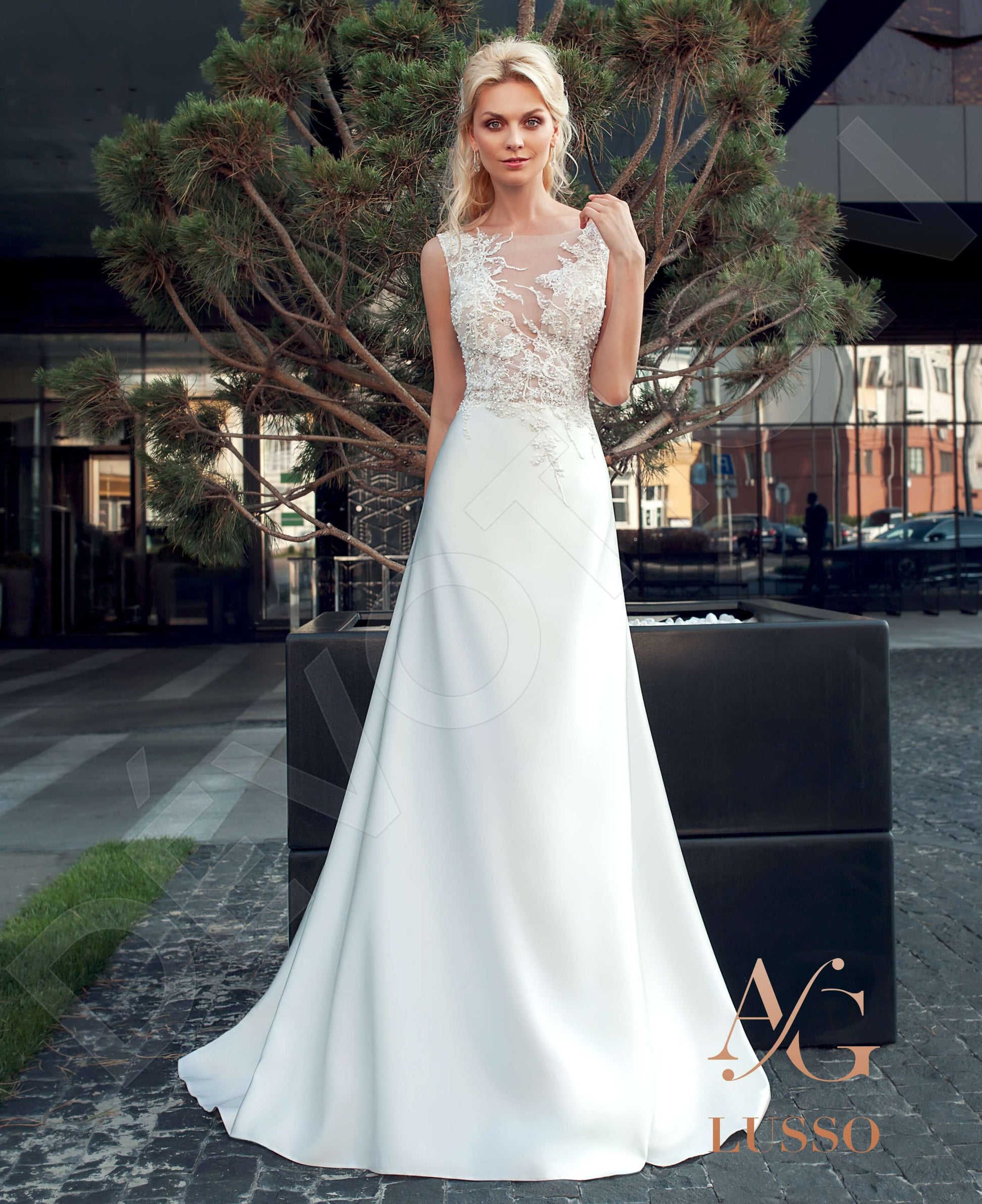 Molea A-line Boat/Bateau Ivory Wedding dress