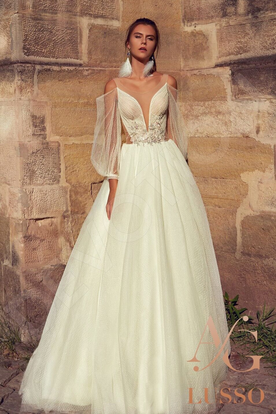 Taira A-line Illusion Milk Cream Wedding dress