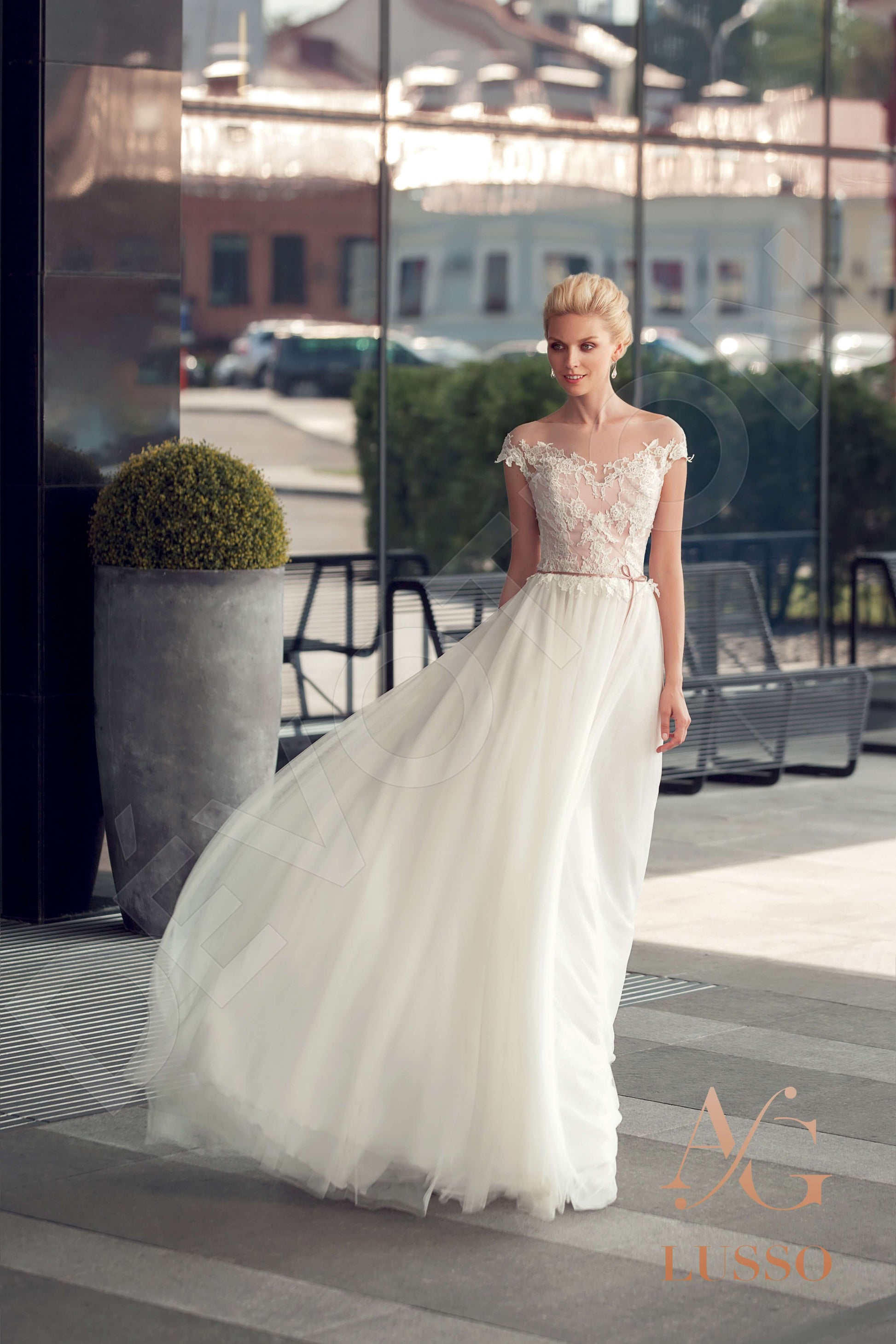 Zetta A-line Illusion Pink Ivory Wedding dress