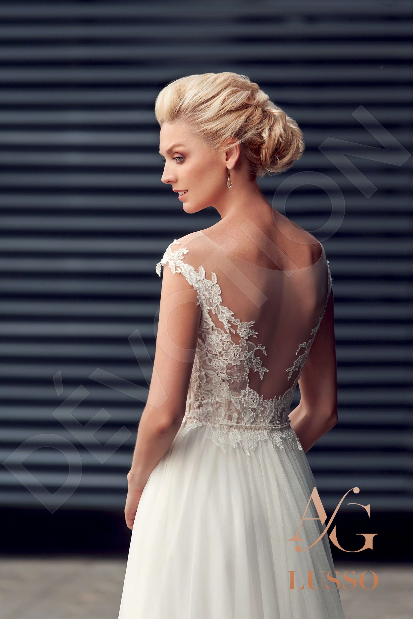 Zetta Open back A-line Short/ Cap sleeve Wedding Dress Back